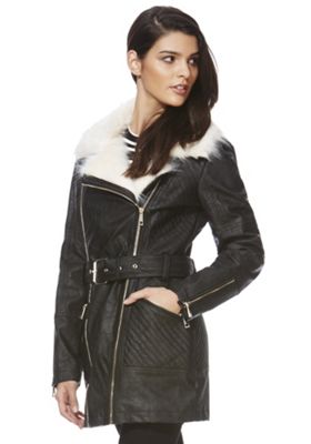 Buy F&F Faux Fur Collar Long Line Biker Jacket from our Women's Sale ...