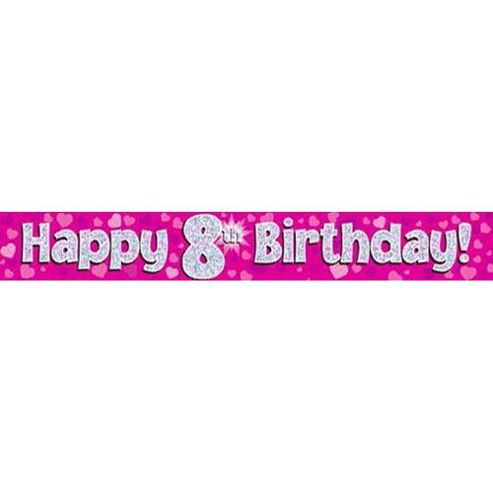Buy OakTree Pink Holographic Foil Happy 8th Birthday Banner - 9ft from ...