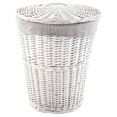 Buy Tesco Wicker Laundry Bin, Grey Stripe Fabric Lined, White from our ...