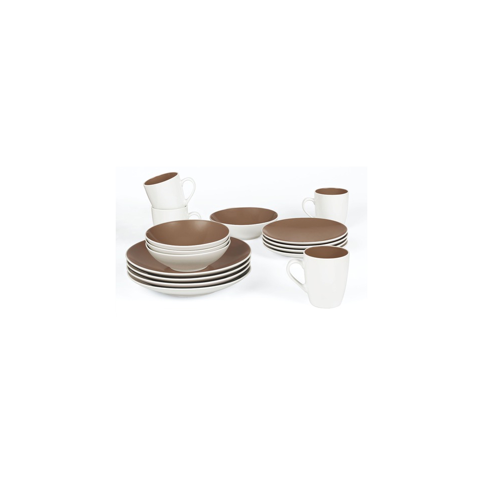 Sabichi Cafe Stoneware 16 Piece Dinner Set in Brown and White