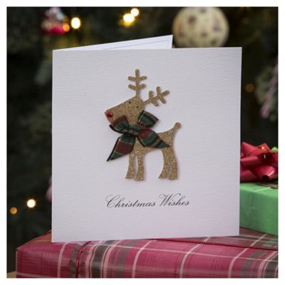 Buy Tesco Luxury Reindeer With Tartan Bow Christmas Cards, 6 Pack from ...