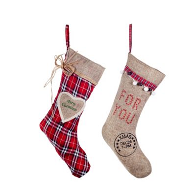 Buy Set of Two Tartan & Hessian Styled Rustic Christmas Stockings from ...