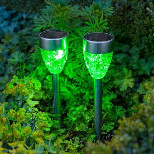 Buy Set of 2 Green LED Prism Solar Garden Stake Lights from our Solar ...