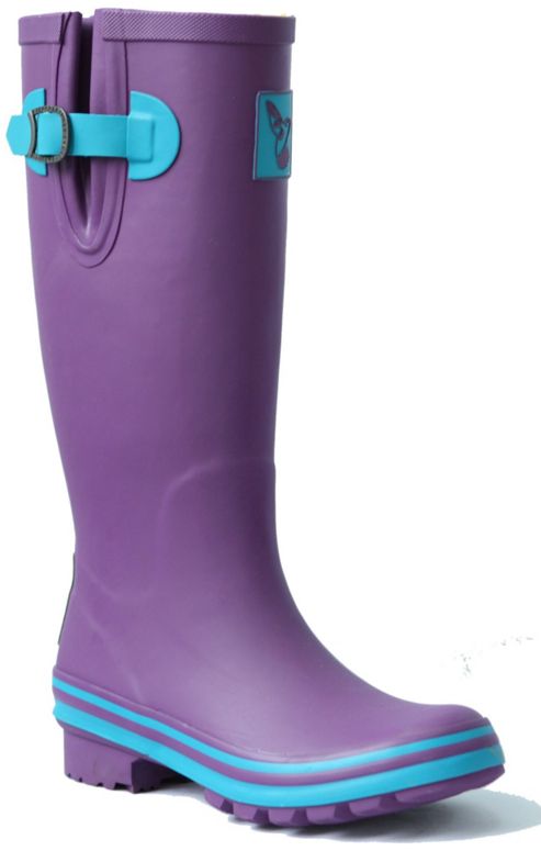 Buy Evercreatures Ladies Eggplant Wellies Purple with Turquoise Edging ...