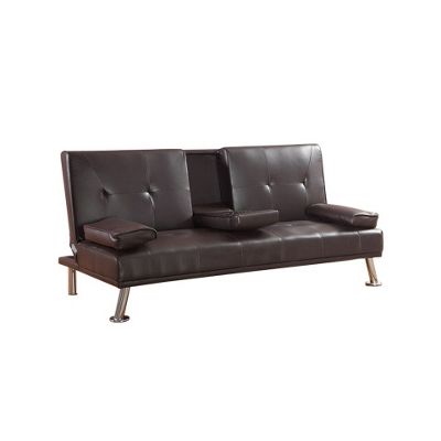 Buy Comfy Living Faux Leather Sofa Bed with Cup Holder in Chocolate ...