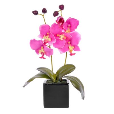 Buy Homescapes Cerise Pink Artifical Orchid Flower in Black Pot, 35 cm ...