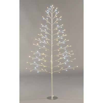 Buy 6ft Flat Silver Twig Christmas Tree (136 warm & bright white LEDs ...
