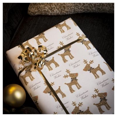 Buy Tesco Glittered Reindeer Christmas Wrapping Paper, 3m from our