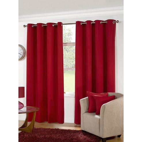 Buy KLiving Manhattan Plain Panama Unlined Eyelet Curtain 90 x 54 Red ...