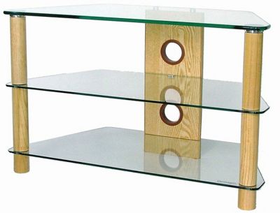Buy Corner TV Stand with Clear Glass and Light Wood Legs ...