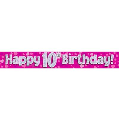 Buy Oaktree Pink Holographic Happy 10th Birthday Banner - 9ft from our ...