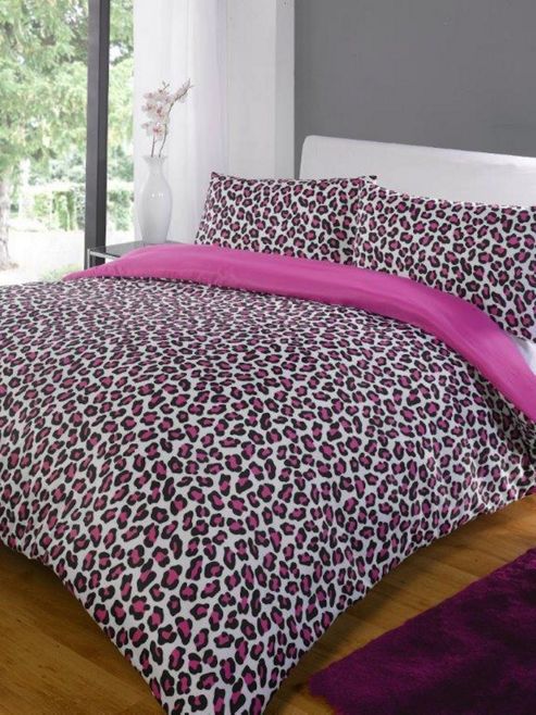 Buy Leopard Print Pink 3 Piece Duvet Cover Set, Double Bed from our ...