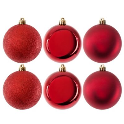 Buy Pack of 6 Glitter, Matte & Shiny Red 8cm Christmas Baubles from our ...