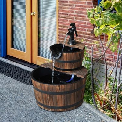 Buy Outsunny Wooden Water Pump Fountain Cascading Feature Barrel Garden ...