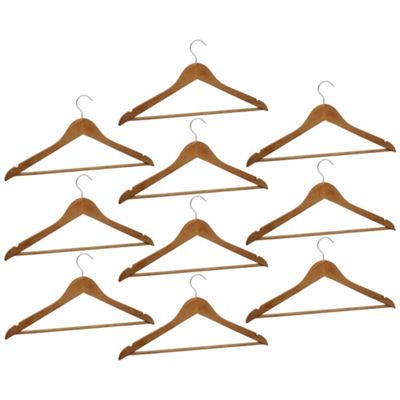 Buy Harbour Housewares Pack of 10 Natural Wooden Clothes / Coat Hangers ...