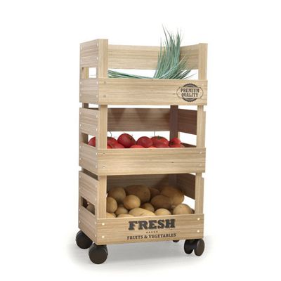Buy Wooden Trolley 3 Tier Kitchen Fresh Vegetable Fruit ...
