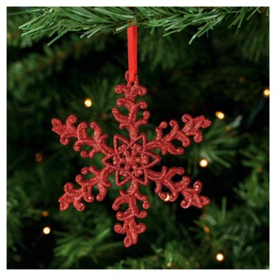 Buy Tesco Red Glitter Snowflake Hanging Decoration from our All ...