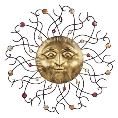 Buy Large Golden Sun Design Metal Garden or Home Wall Art with Coloured ...