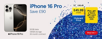 Save £90 on the iPhone 16 Pro with Clubcard Prices and get a Tesco gift card worth £30