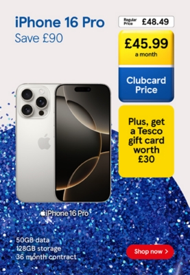 Save £90 on the iPhone 16 Pro with Clubcard Prices and get a Tesco gift card worth £30