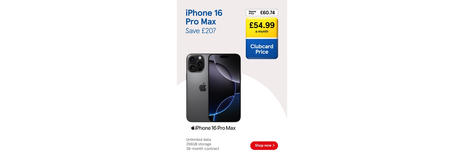 Save £207 on the iPhone 16 Pro Max with Clubcard prices