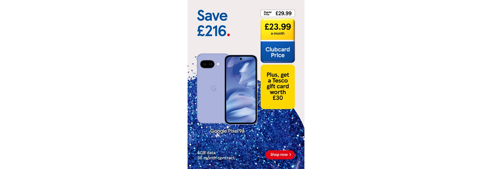 Save £216 on the Google Pixel 9a with Clubcard prices