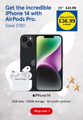 Save £180 on the iPhone 14 and Airpods Pro with Clubcard Prices