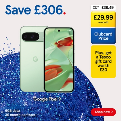 Save £306 on the Google Pixel 9  with Clubcard Prices.