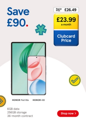 Save £90 on HONOR 400 with HONOR Pad X8a with Clubcard Prices