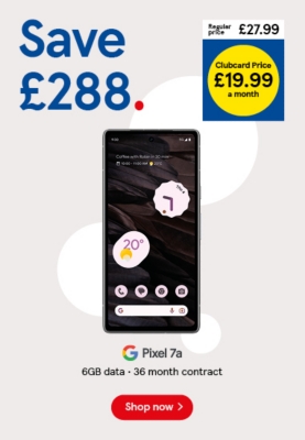 Save £288 on Google Pixel 7a with Clubcard Prices 