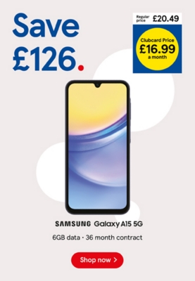 Save £126 on Samsung Galaxy A15 5G with Clubcard Prices