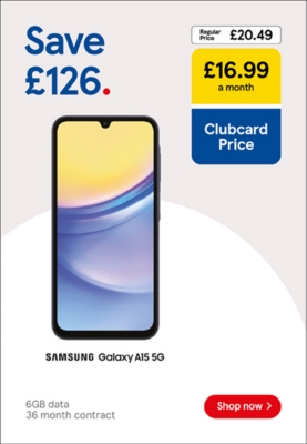 Save £126 on Samsung Galaxy A15 5G with Clubcard Prices