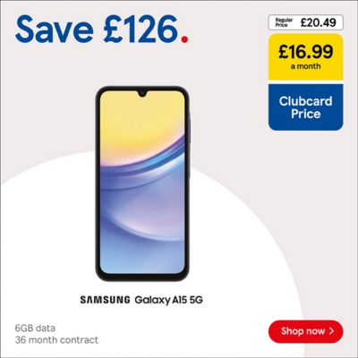 Save £126 on Samsung Galaxy A15 5G with Clubcard Prices 