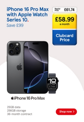 Save £99 on iPhone 16 Pro Max and Apple Watch 10 with Clubcard prices.