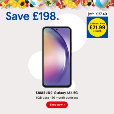 Save £198 on Samsung Galaxy A54 with clubcard prices 