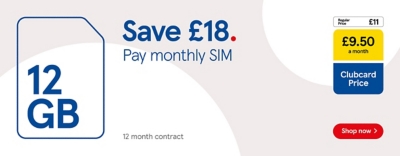 Save £18 on our 12GB SIM only contract with Clubcard Prices