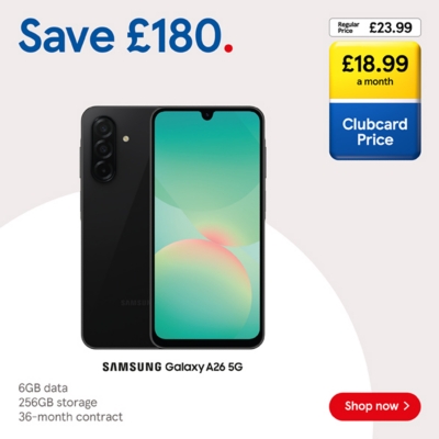 Save £180 on Samsung Galaxy A26 with Clubcard Prices