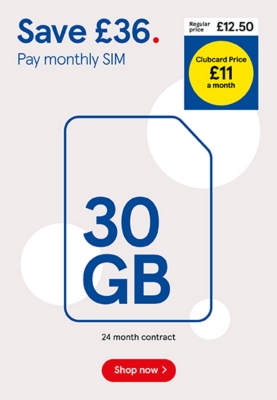 Save £18 on our 12GB SIM only contract with Clubcard prices