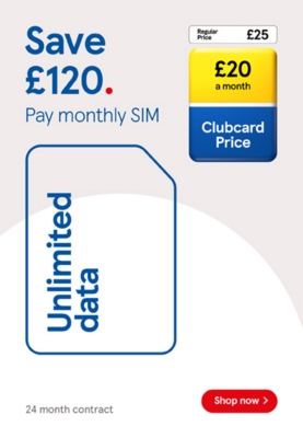 Save £120 on our Unlimited data SIM only contract with Clubcard Prices