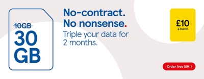 No contract SIM, Get triple data for 2 months on £10 rocket pack.