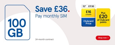 Save £36 on our 100GB sim with Clubcard prices