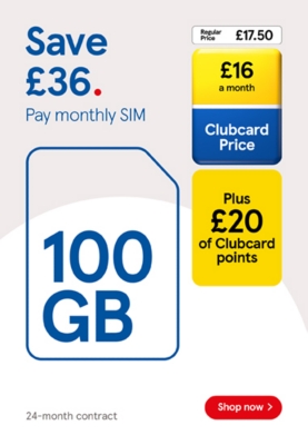 Save £36 on 100GB data with Clubcard prices