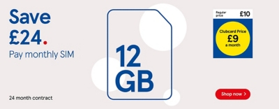Save £24 on our 12GB SIM only contract with Clubcard prices