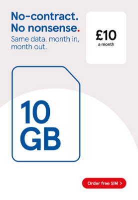 Get 10GB for £10 with our no contract sim