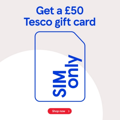 Get £50 Tesco gift card on SIM only with Clubcard prices.