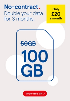No-contract SIM, Get 100GB triple data for £20 a month
