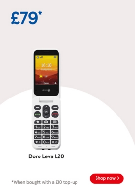 Buy Pay as you go Doro Leva L20 for £79 when bought with to £10 top up