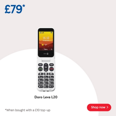 Buy Pay as you go Doro Leva L20 for £79 when bought with to £10 top up