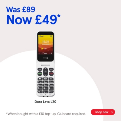 Buy Pay as you go Doro Leva L20 - Now £49 when bought with top up, Clubcard required.