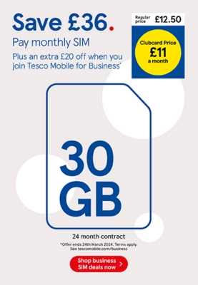 Save £36 on SIM only contract with Clubcard prices